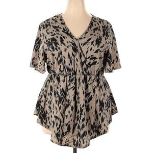 Leopard Animal Print Plus Size 3XL Boho Babydoll Y2K Office Casual Blouse Top